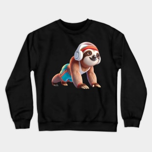 Retro Rhythm Sloth – Vintage Vibes and Headphone Harmony Tee Crewneck Sweatshirt